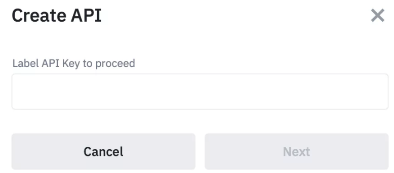 Binance API example: Label API Key section