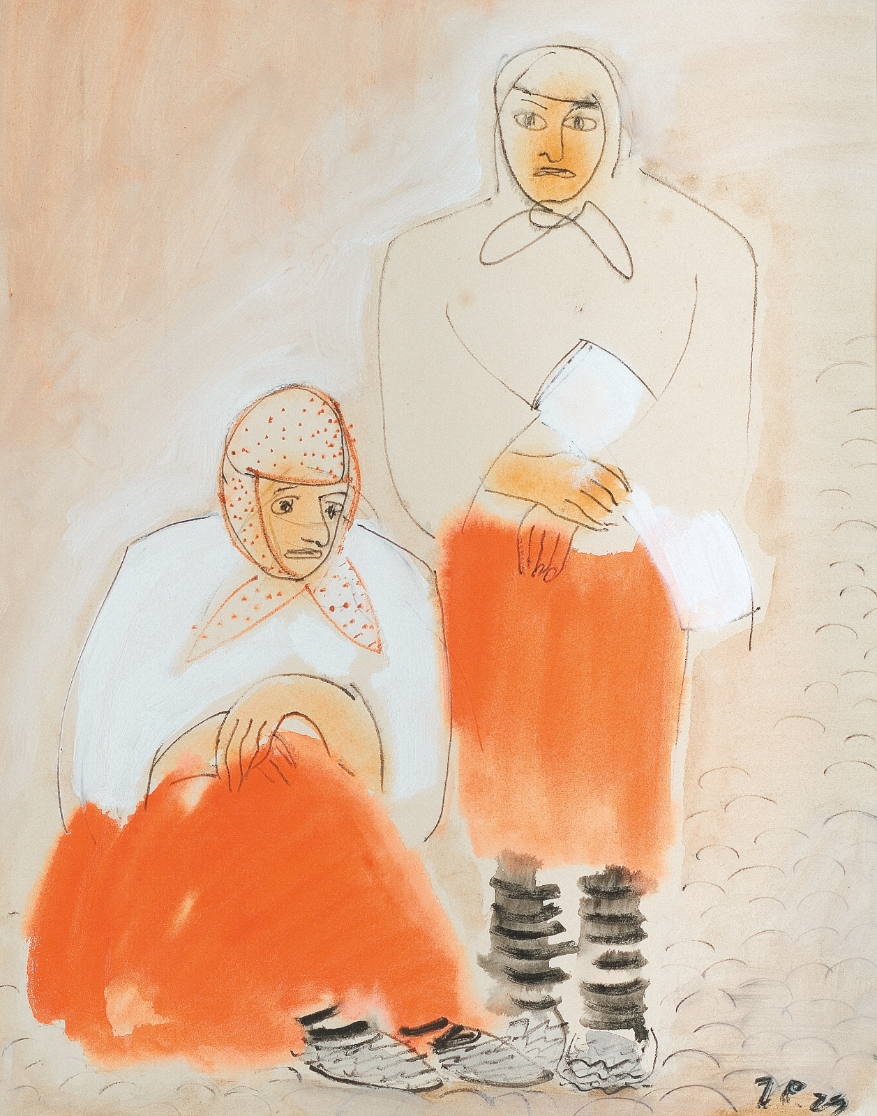Две женщины в оранжевых юбках. 1929 