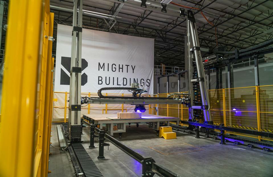 The 3D printed components in the Mighty Buildings factory create net zero energy ready homes.