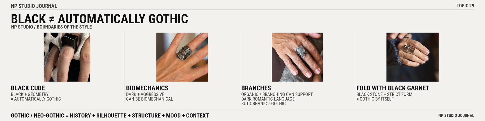 Black does not automatically mean Gothic — Black Cube, Biomechanics, Branches and Fold with Black Garnet define style boundaries
