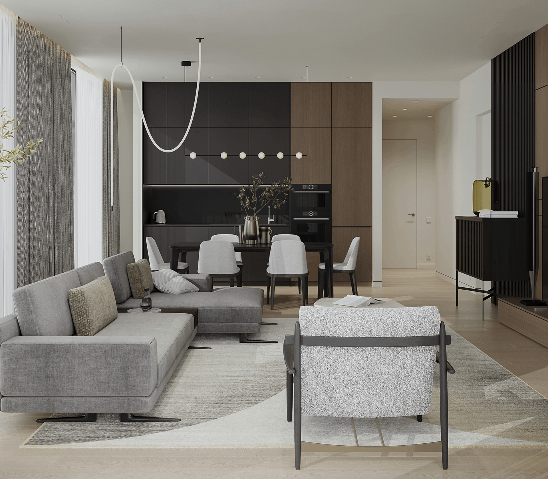 кухня гостиная в стиле минимализм фото