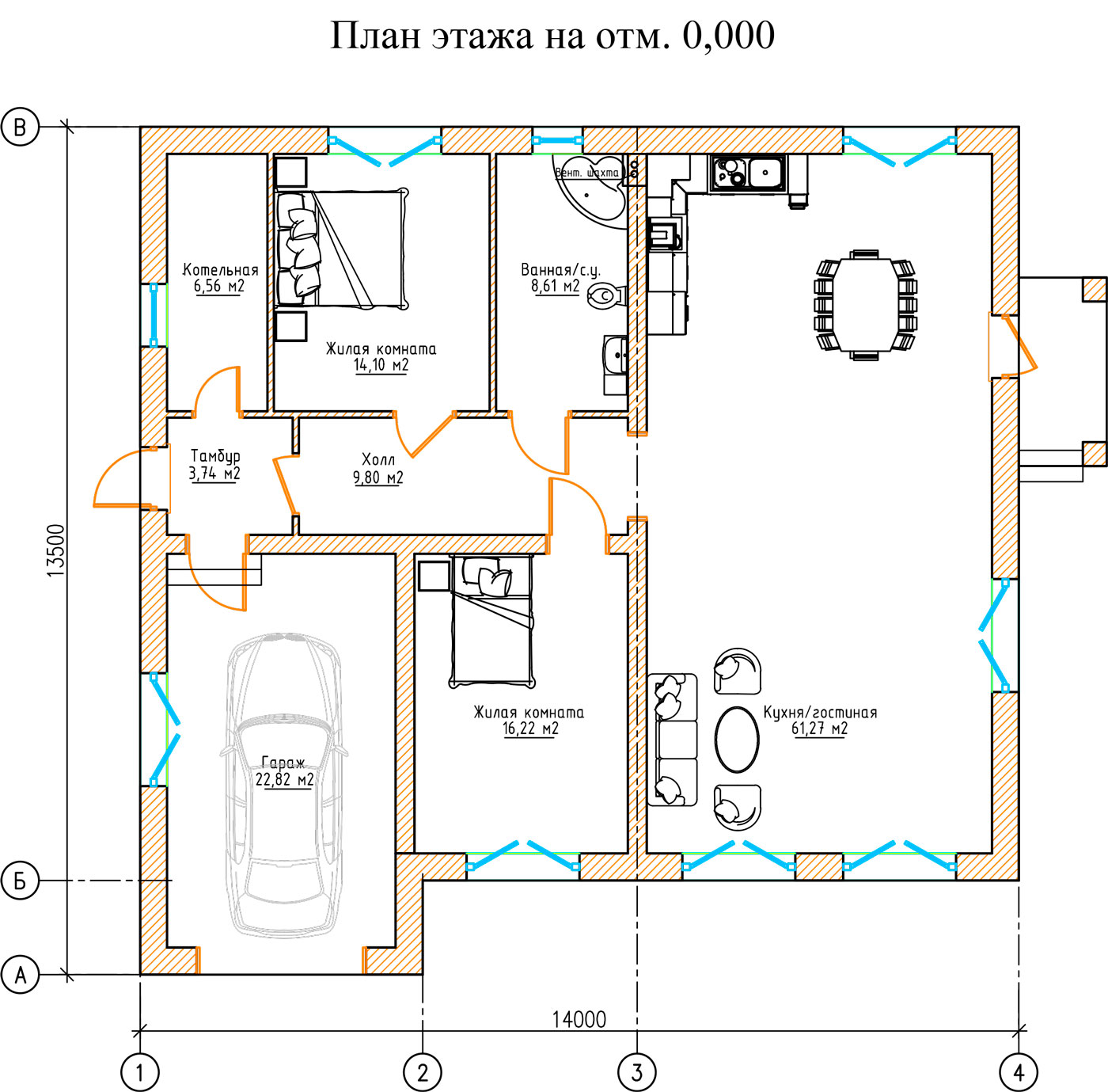 Проект одноэтажного дома с гаражом из газобетона