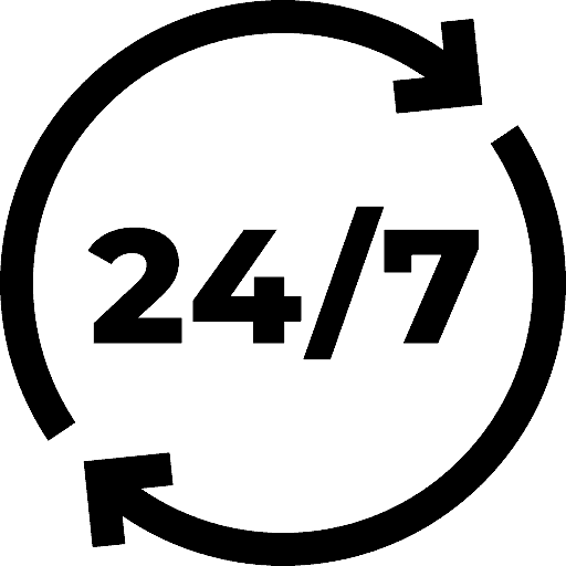 24/7. 02. 02. 07 24. Круглосуточно пиктограмма.