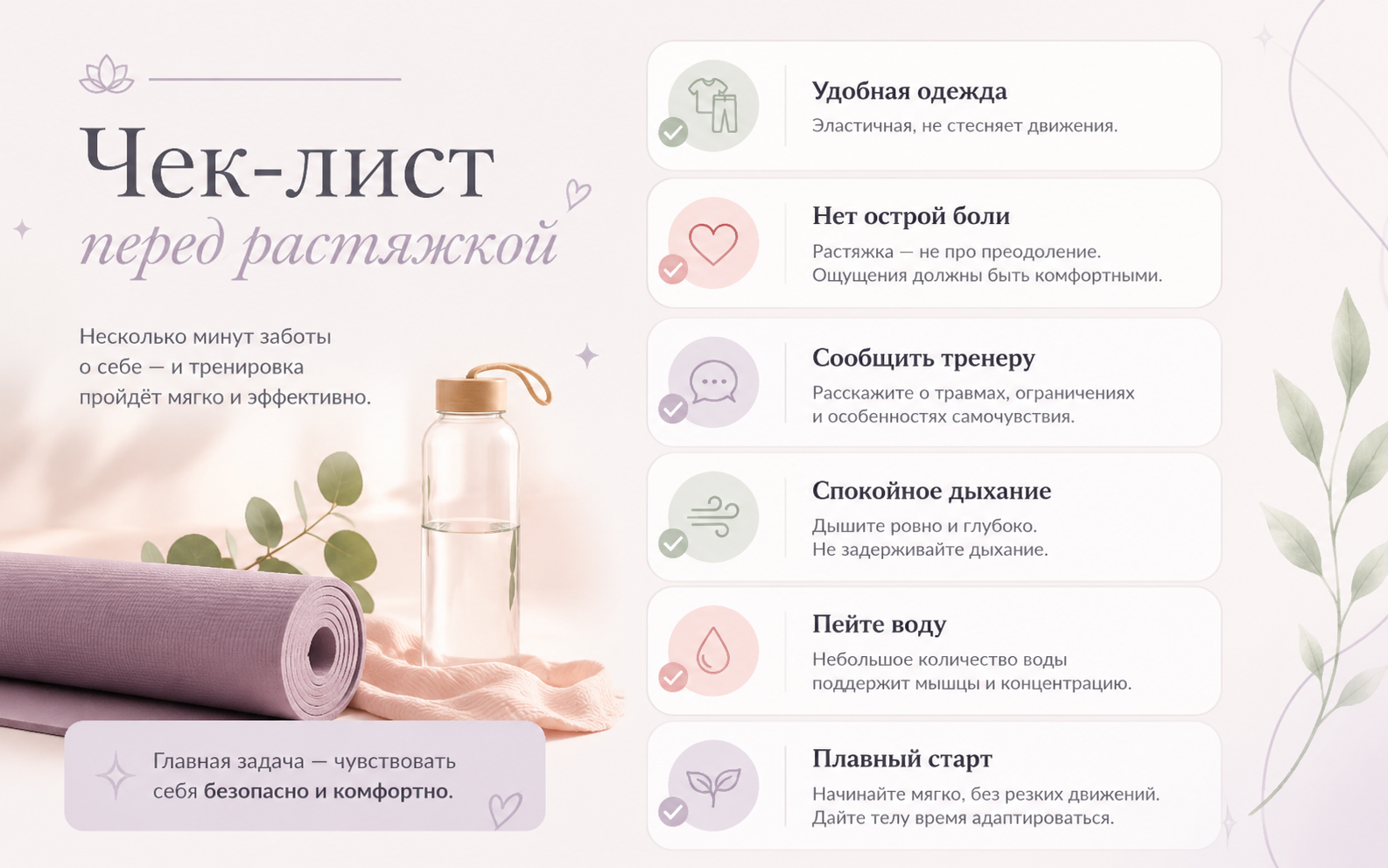 Что взять и что учесть перед первым занятием по растяжке