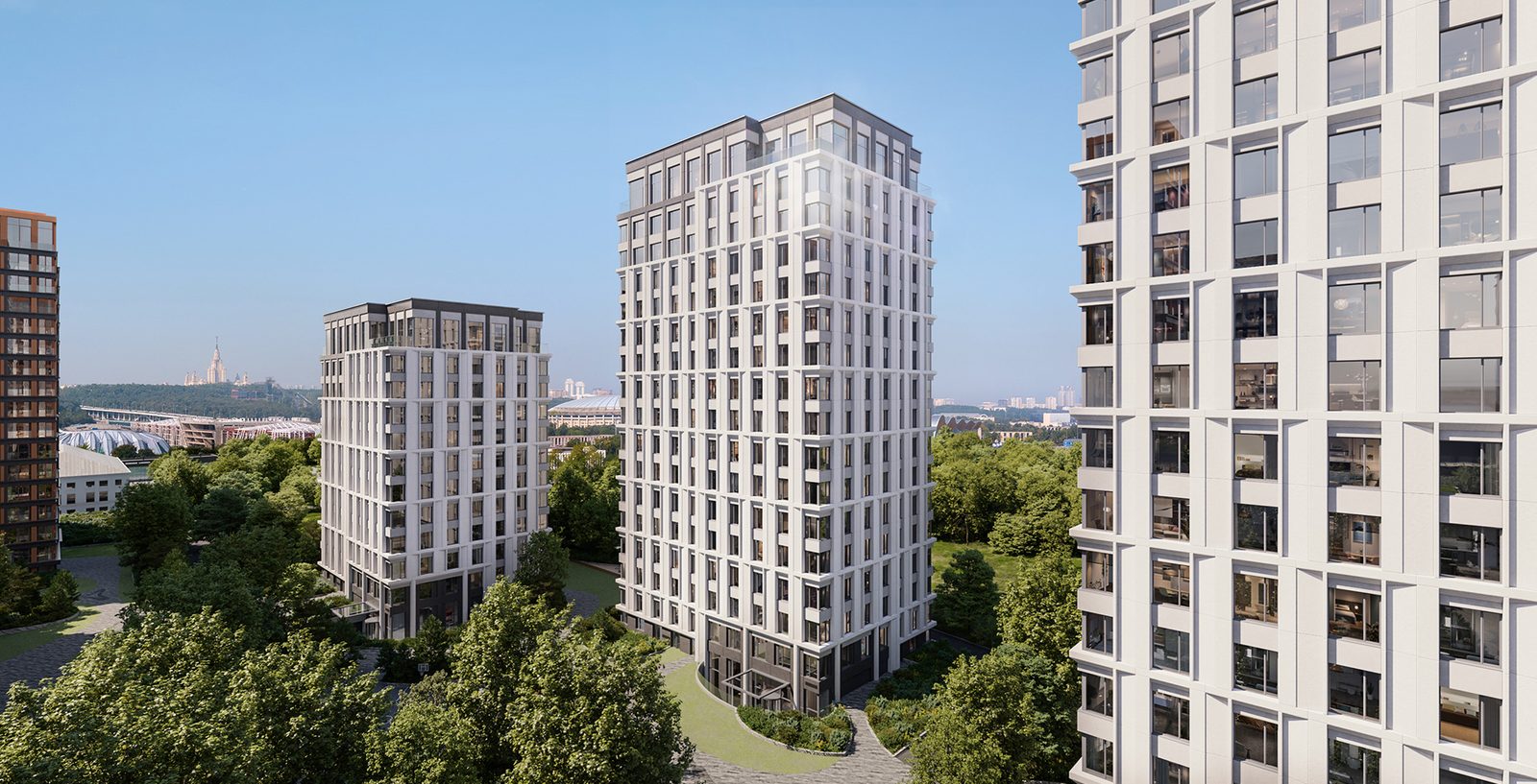 Дома коллекции Highline ЖК «Коллекция Лужники» днём, визуализация