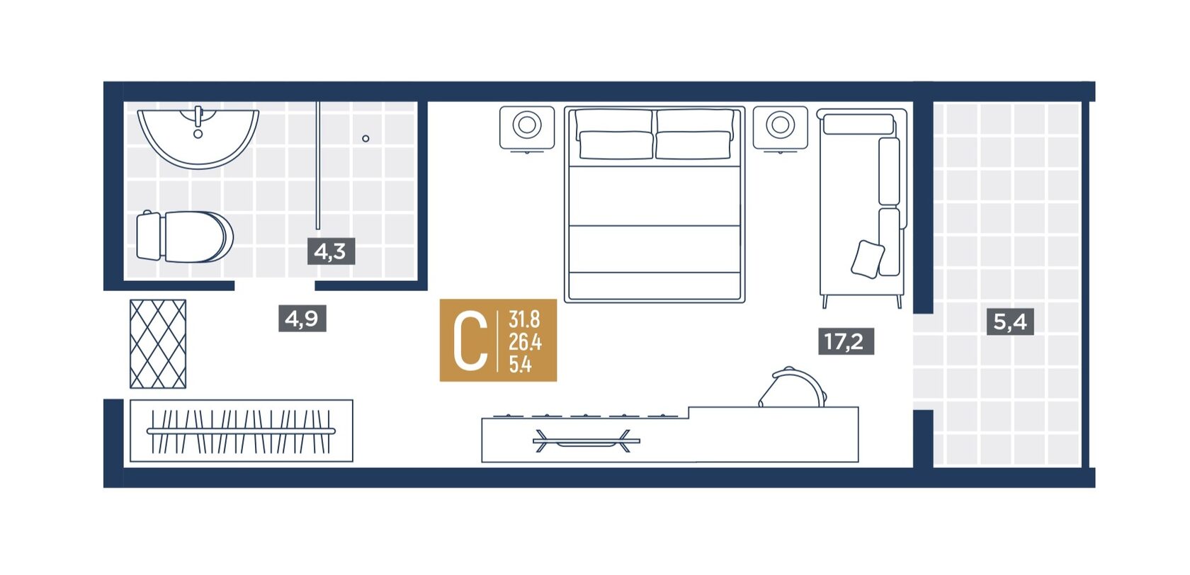 Студия 31,8 м²