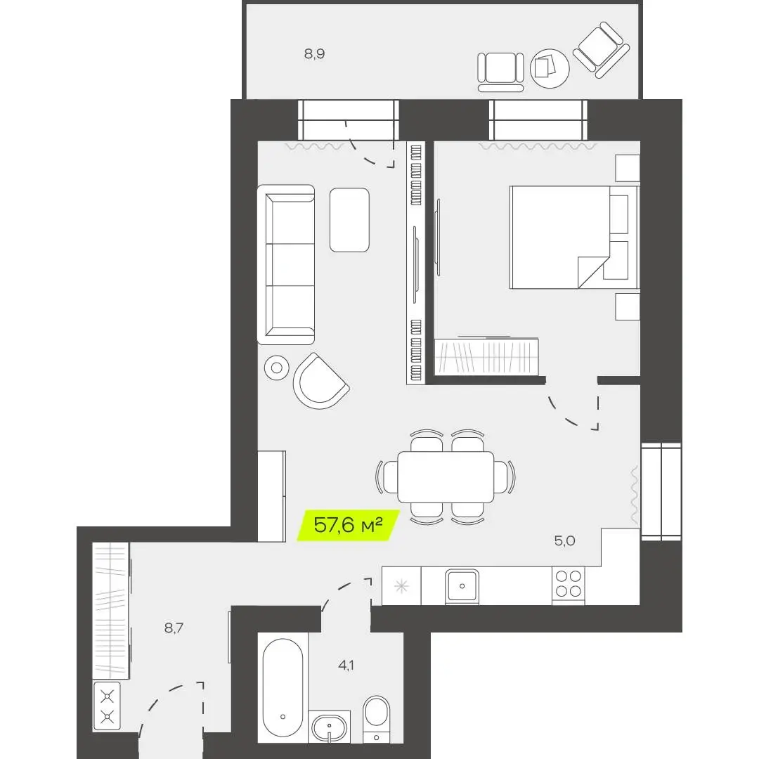 Планировка 57,6 м²