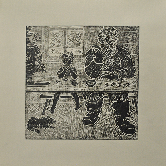 engraving linocut father and son