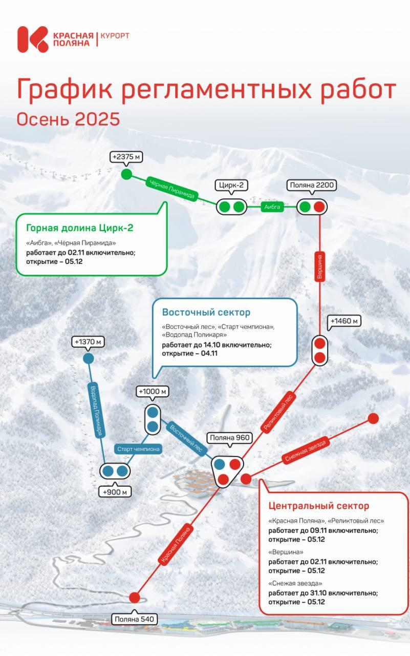 График регламентных работ на курорте Красная поляна фото карта схема