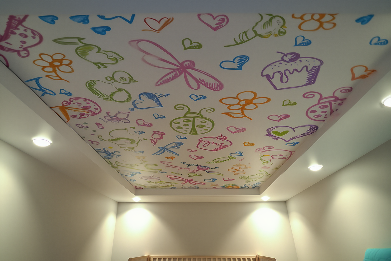 Натяжной потолок с фотопечатью для детской в Москве | Яркие рисунки для девочки | Белое облако