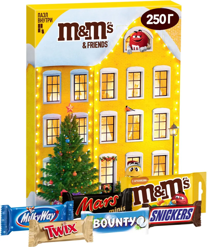 Адвент-календарь M&M's & Friends, шоколадный подарочный набор с пазлом внутри, 250 г  #1