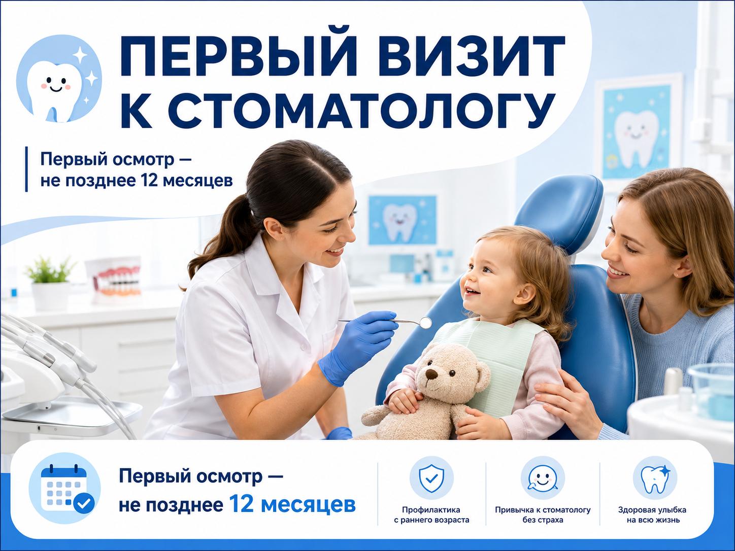 первый прием у детского стоматолога — осмотр зубов ребенка