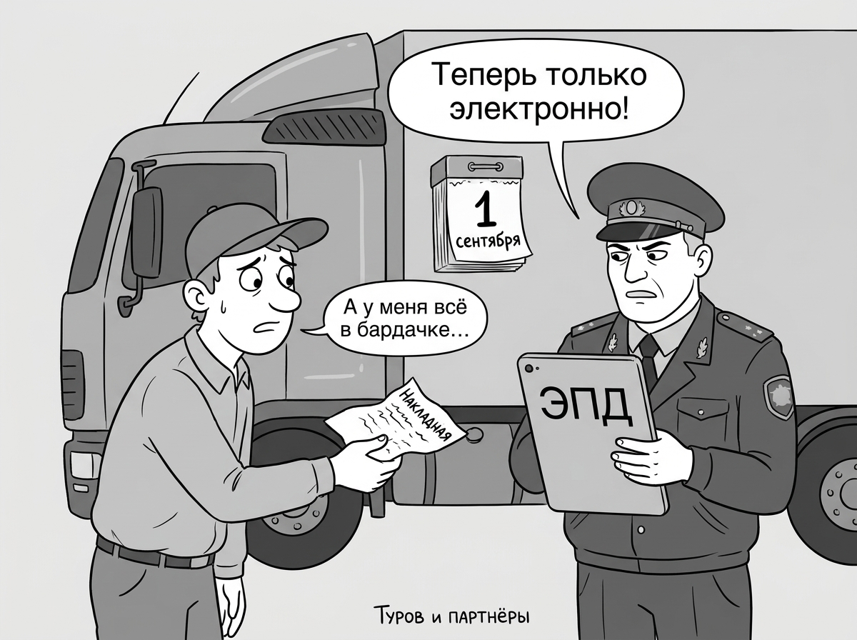 Инспектор с планшетом ЭПД и водитель с бумажной накладной - электронные перевозочные документы с 1 сентября 2026