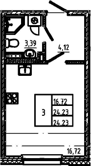 Планировка Студия 24.23 м², LIBERTY DOM, кв. 3