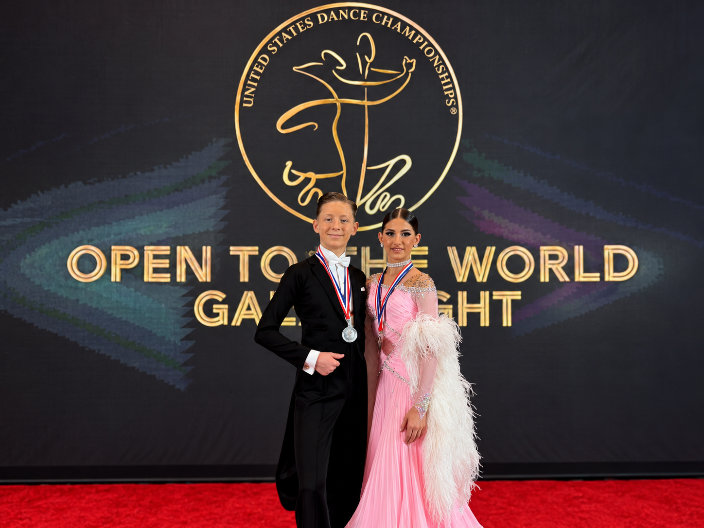 Volga Dance Academy dancers Ilya Mark and Tika Jolbordi after earning 2nd place at the 2026 United States Dance Championships in Orlando