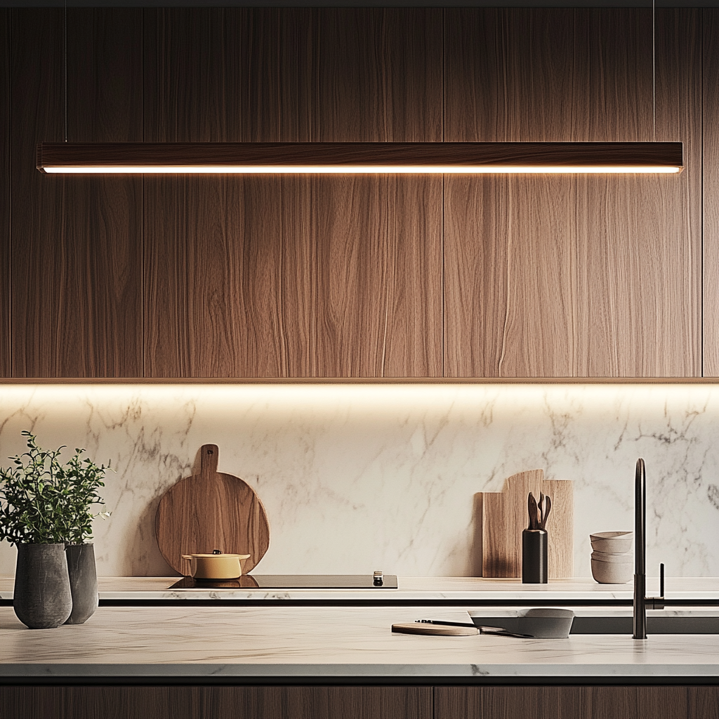 Фартук для кухни под камень в современном интерьере