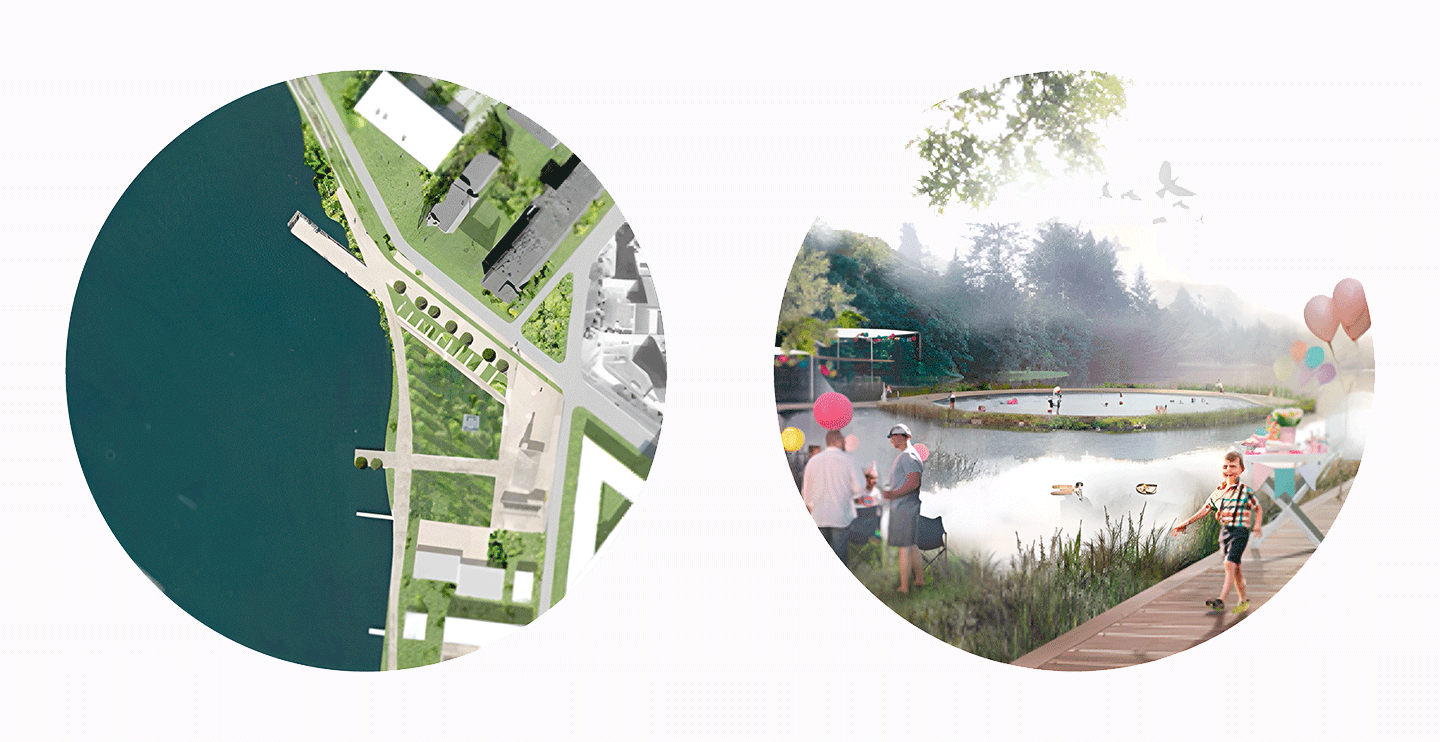 New square in front of the Anniversary Mosque with access to water and a pier