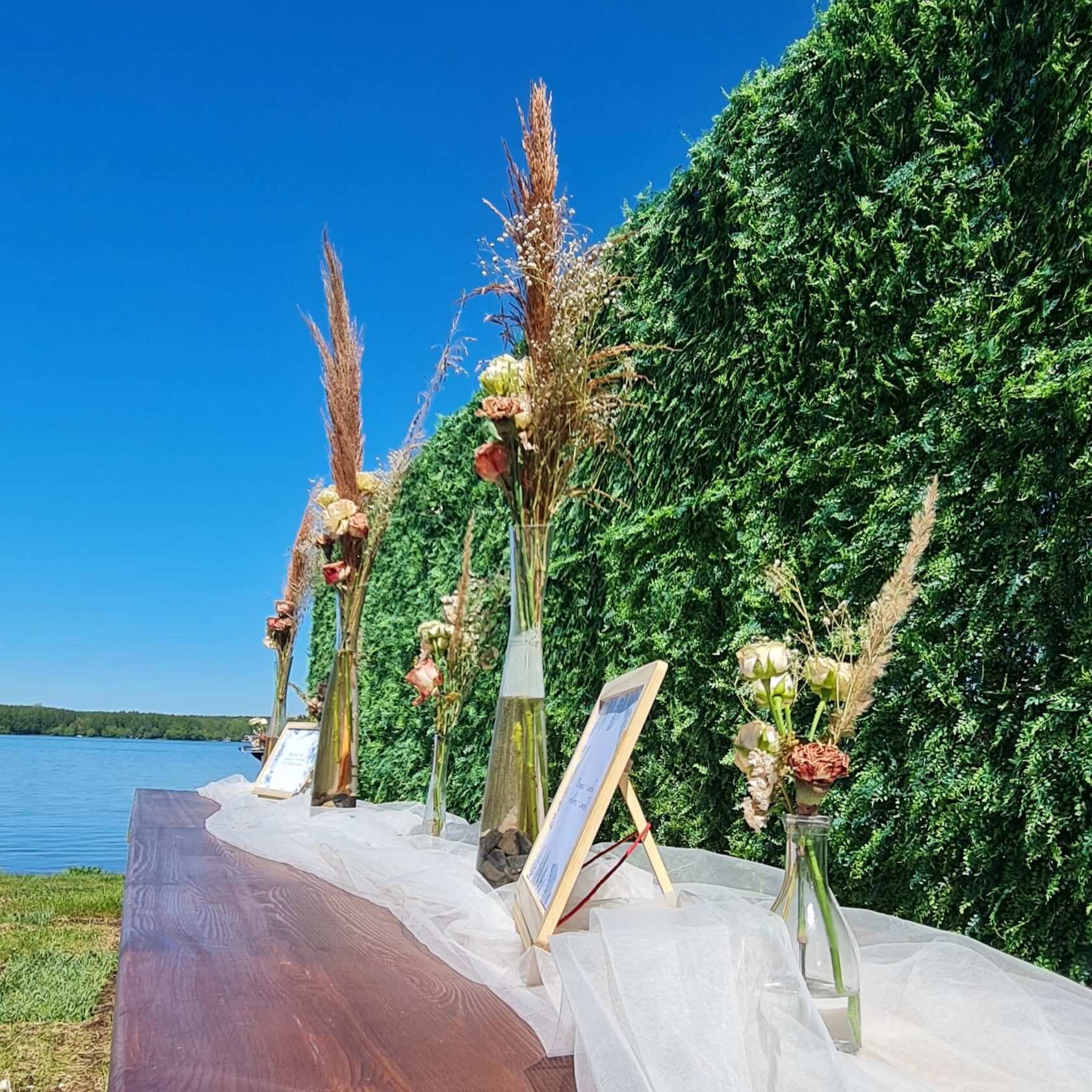 сухоцветы живые цветы в вазах фуршетный стол