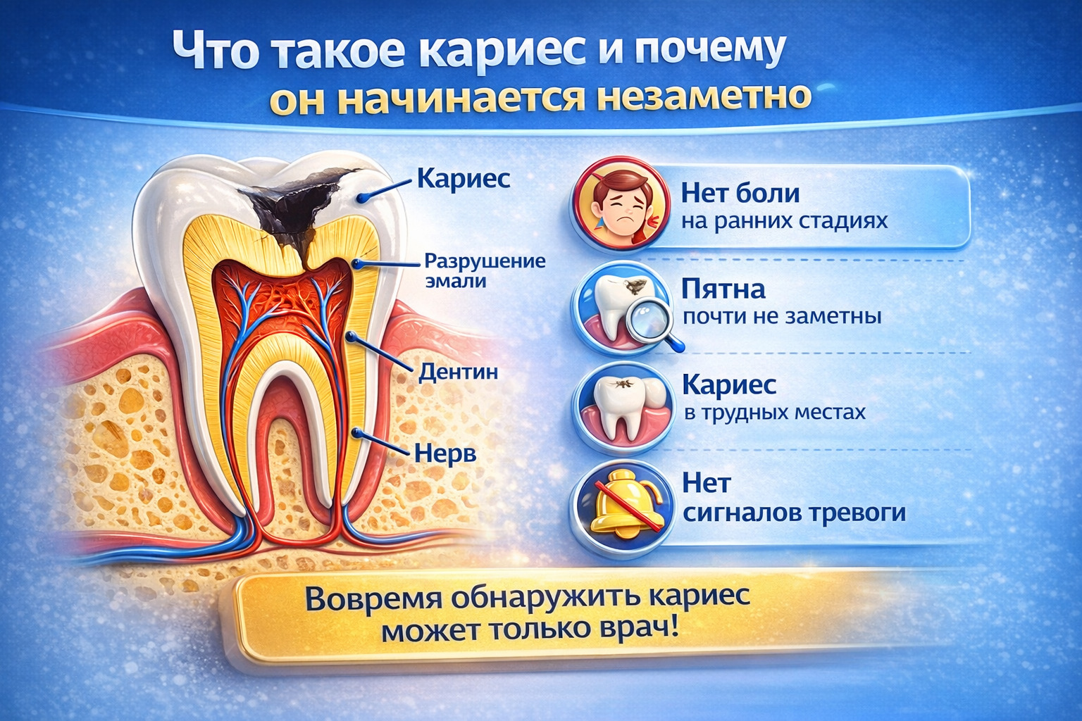 3D-инфографика: что такое кариес и почему он начинается незаметно — анатомия зуба и ранние признаки