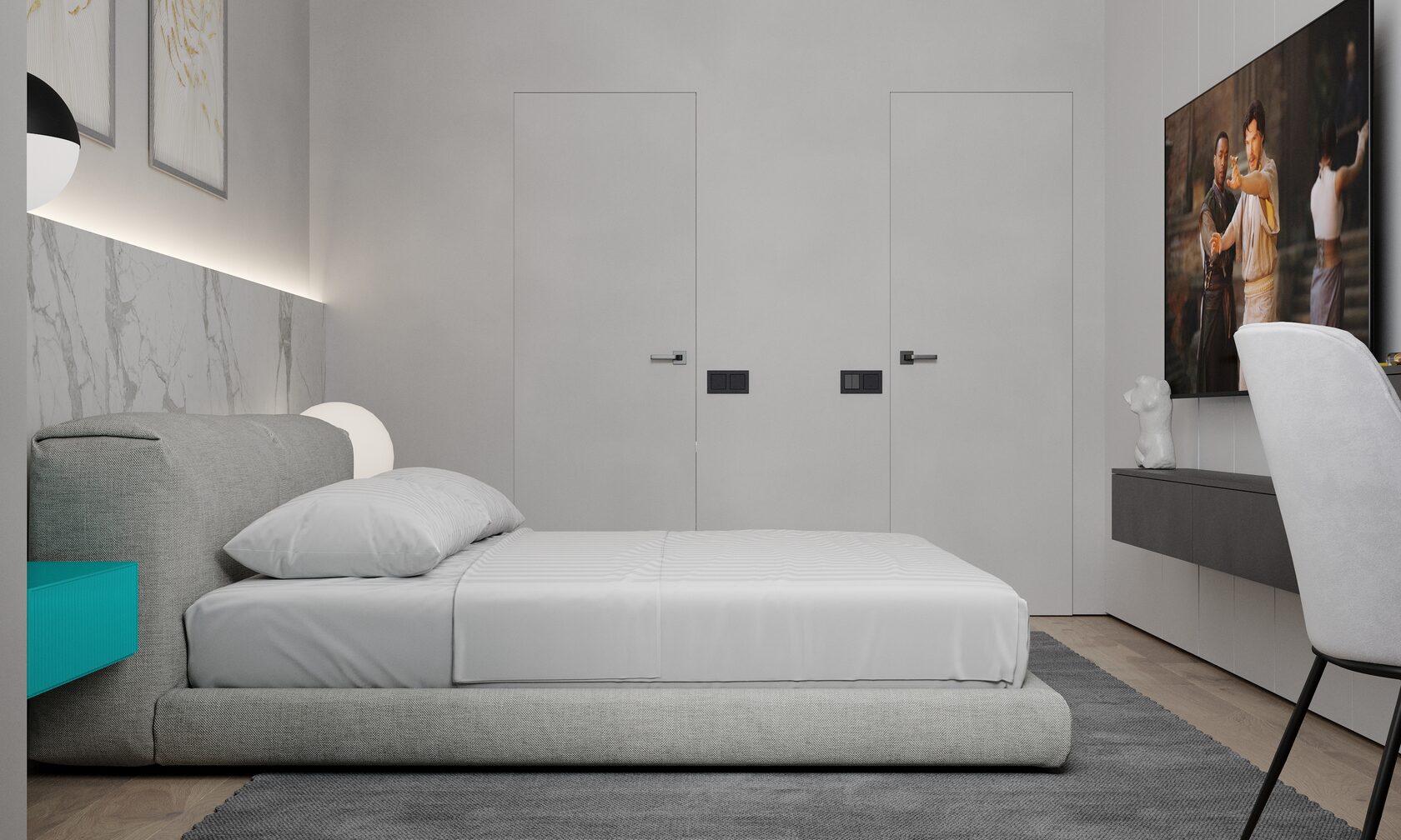 Двери скрытого монтажа в минималистичном интерьере 