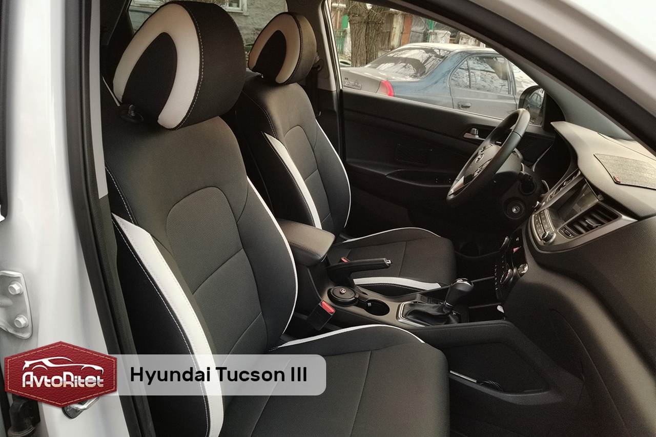 Каркасные чехлы на сиденья Hyundai Tucson 3, модельные из экокожи, фото  салона, заказать с установкой, отзывы