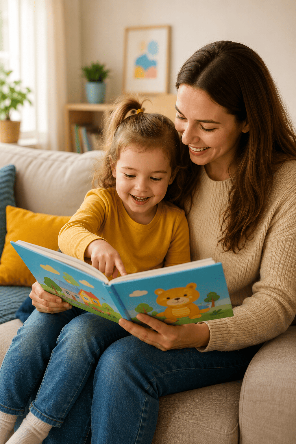 Мама читает английскую книгу с маленьким ребенком