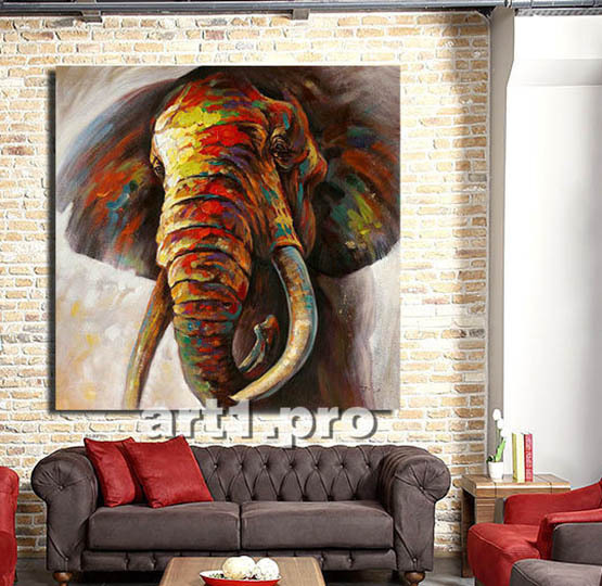 картина маслом на холсте коричневый слон в интерьере страсть art1.pro 
