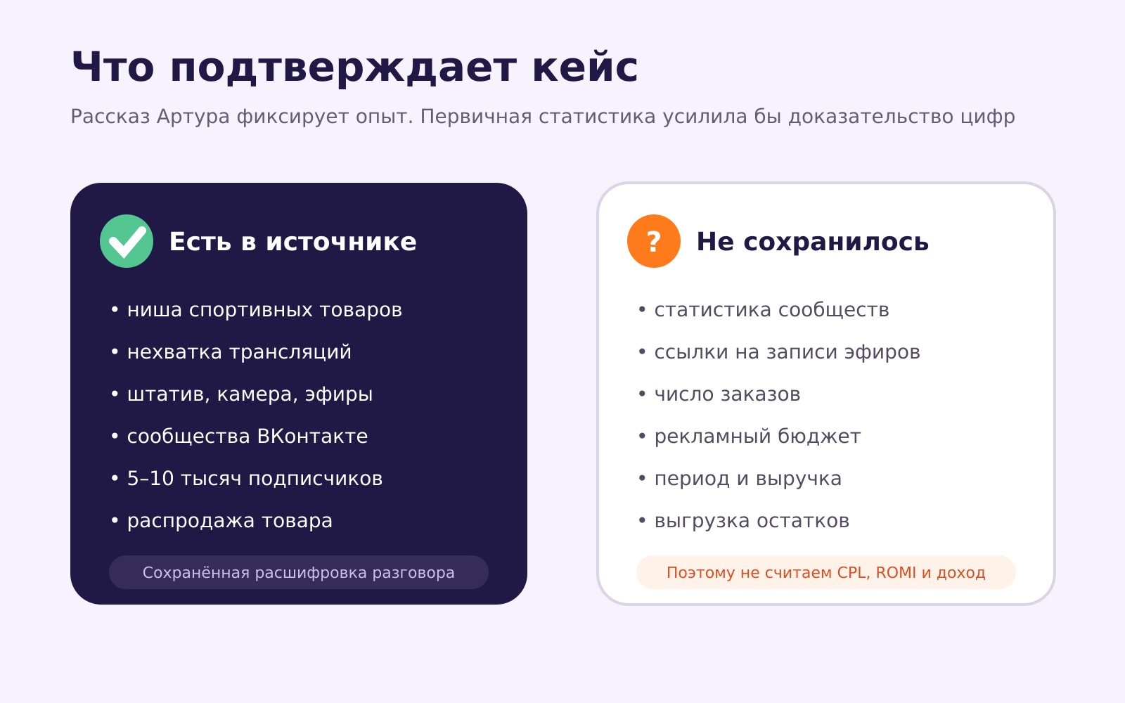 Какие материалы подтверждают рассказ и каких первичных данных не хватает