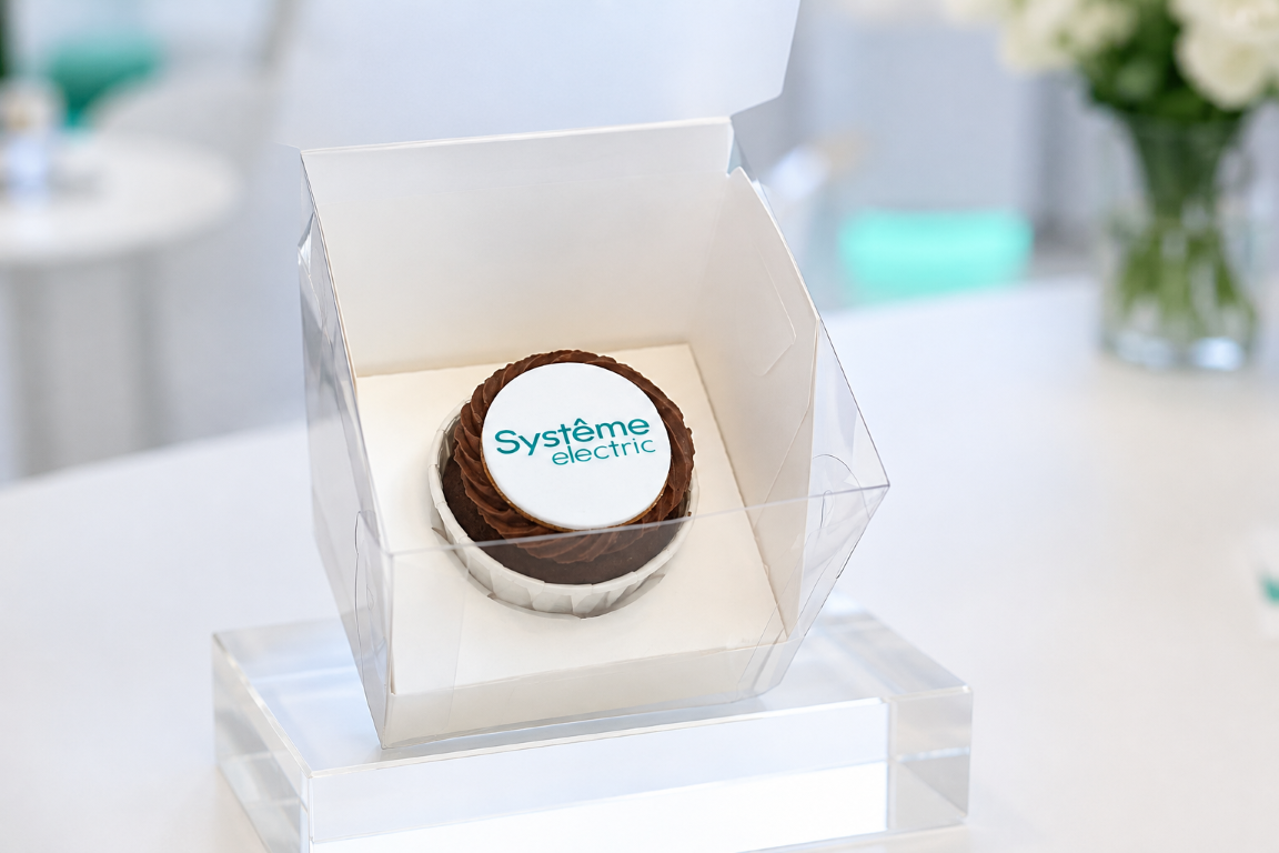 Капкейк с логотипом Systeme Electric в индивидуальной подарочной коробочке