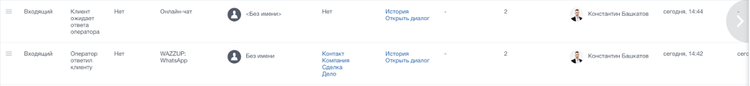 Список диалогов в Контакт-центре CRM Битрикс24 