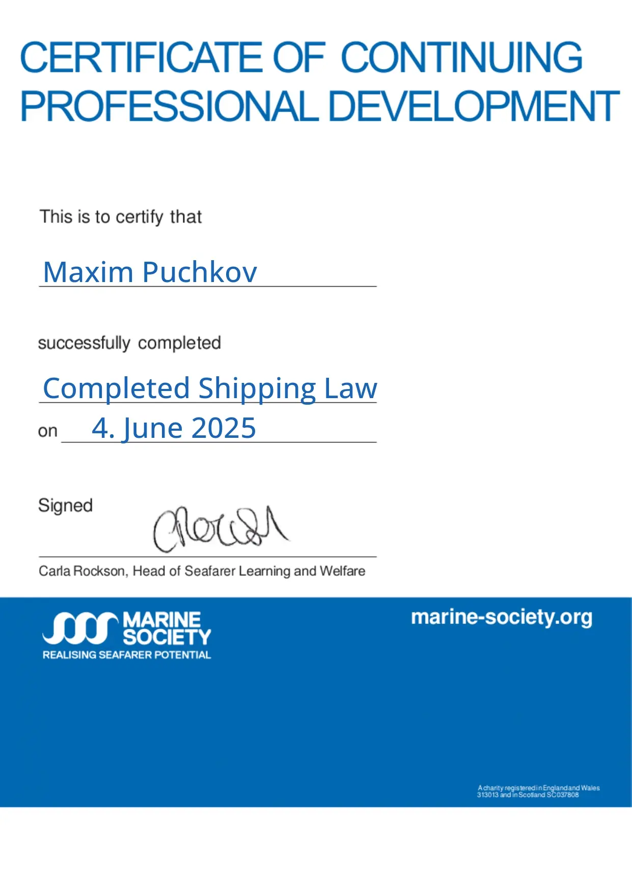 Shipping law professional certificate