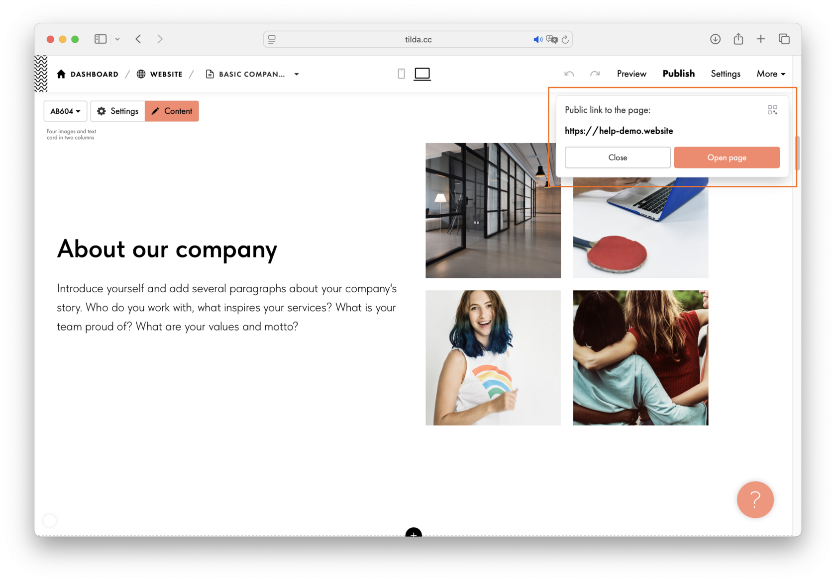 Page Publishing │ Tilda Help Center