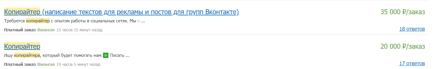 Примеры вакансий копирайтеров