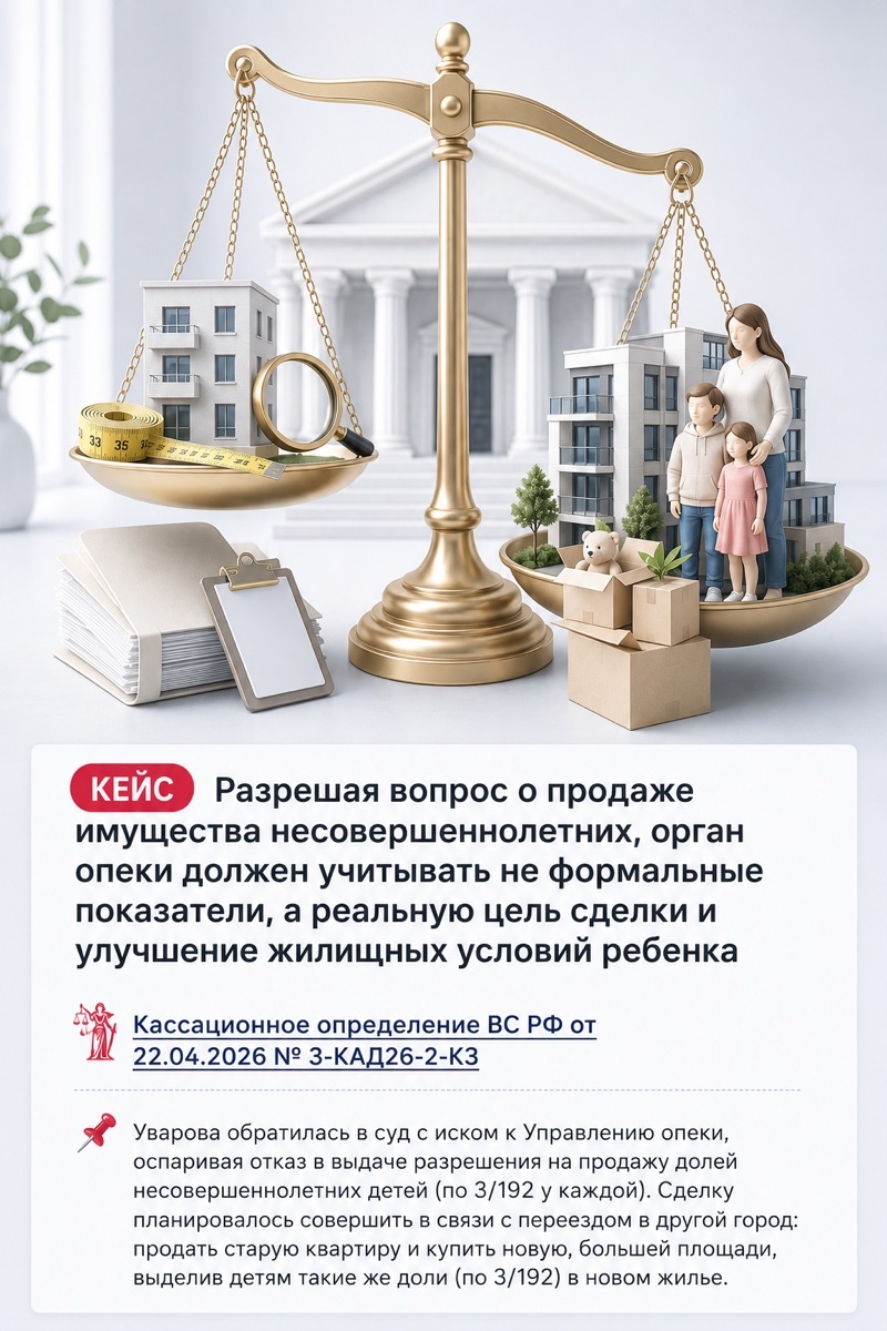 Пост из Telegram-канала «Семейные споры»: разбор кассационного определения ВС РФ о продаже имущества несовершеннолетних
