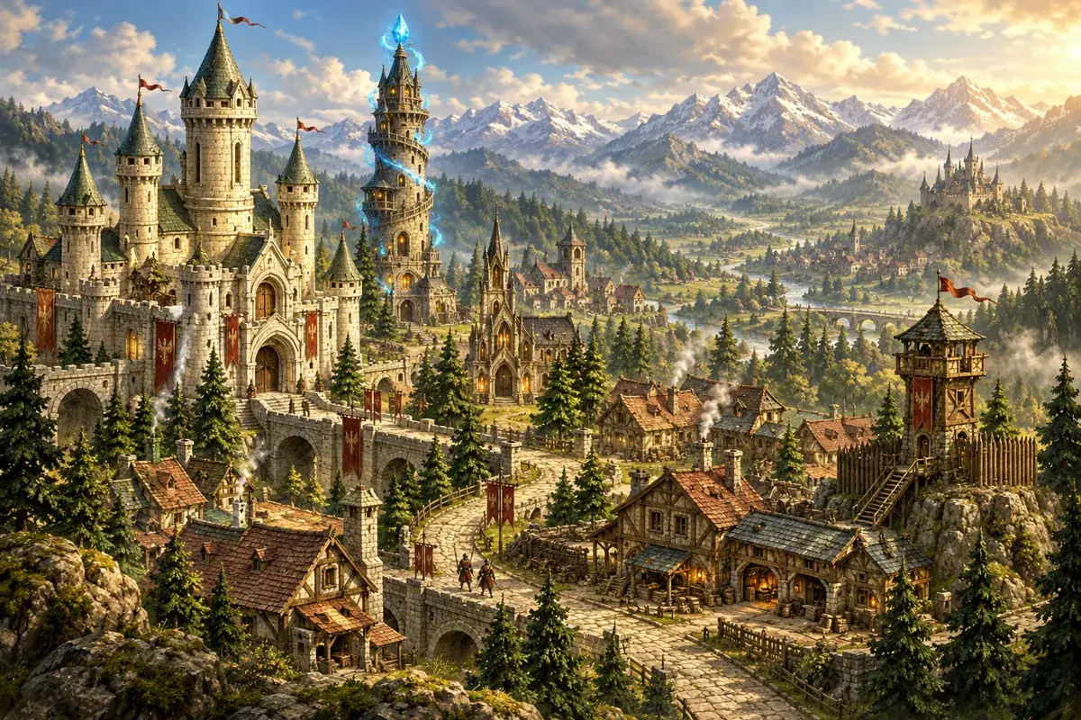 Castle city and magical tower
