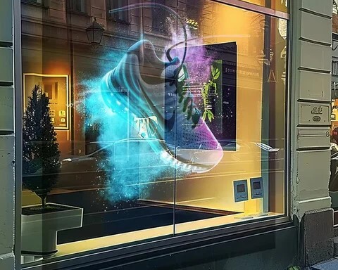 Украшенная витрина обувного магазина