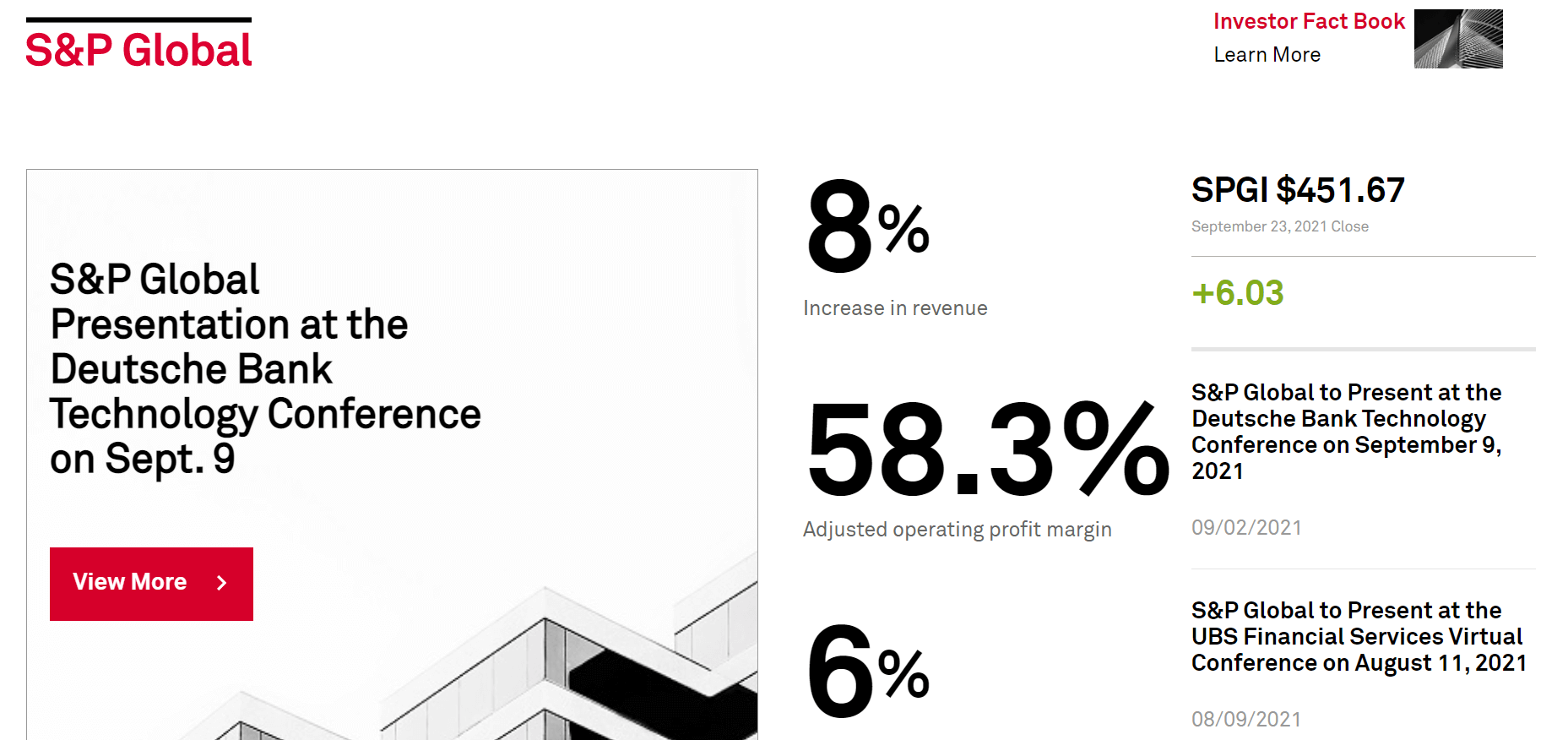 Ключевые цифры в разделе инвесторам на сайте spglobal.com