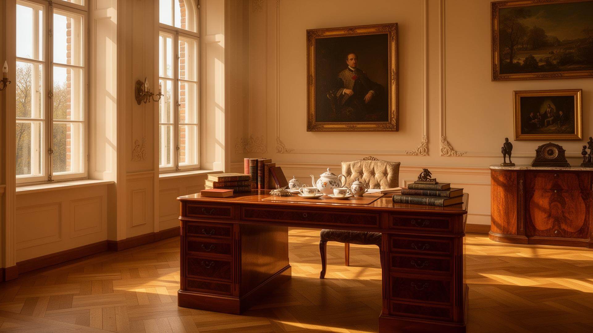 Атмосферный исторический интерьер русской усадьбы с элементами классического декора