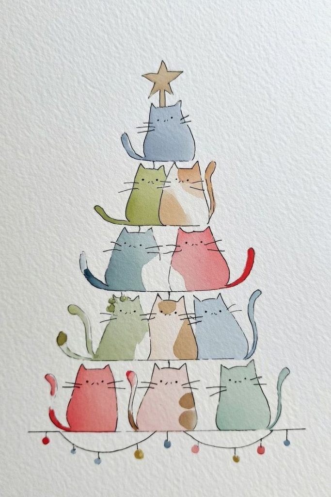 Более 30 идей для рождественских акварельных рисунков, которые вам понравятся 17