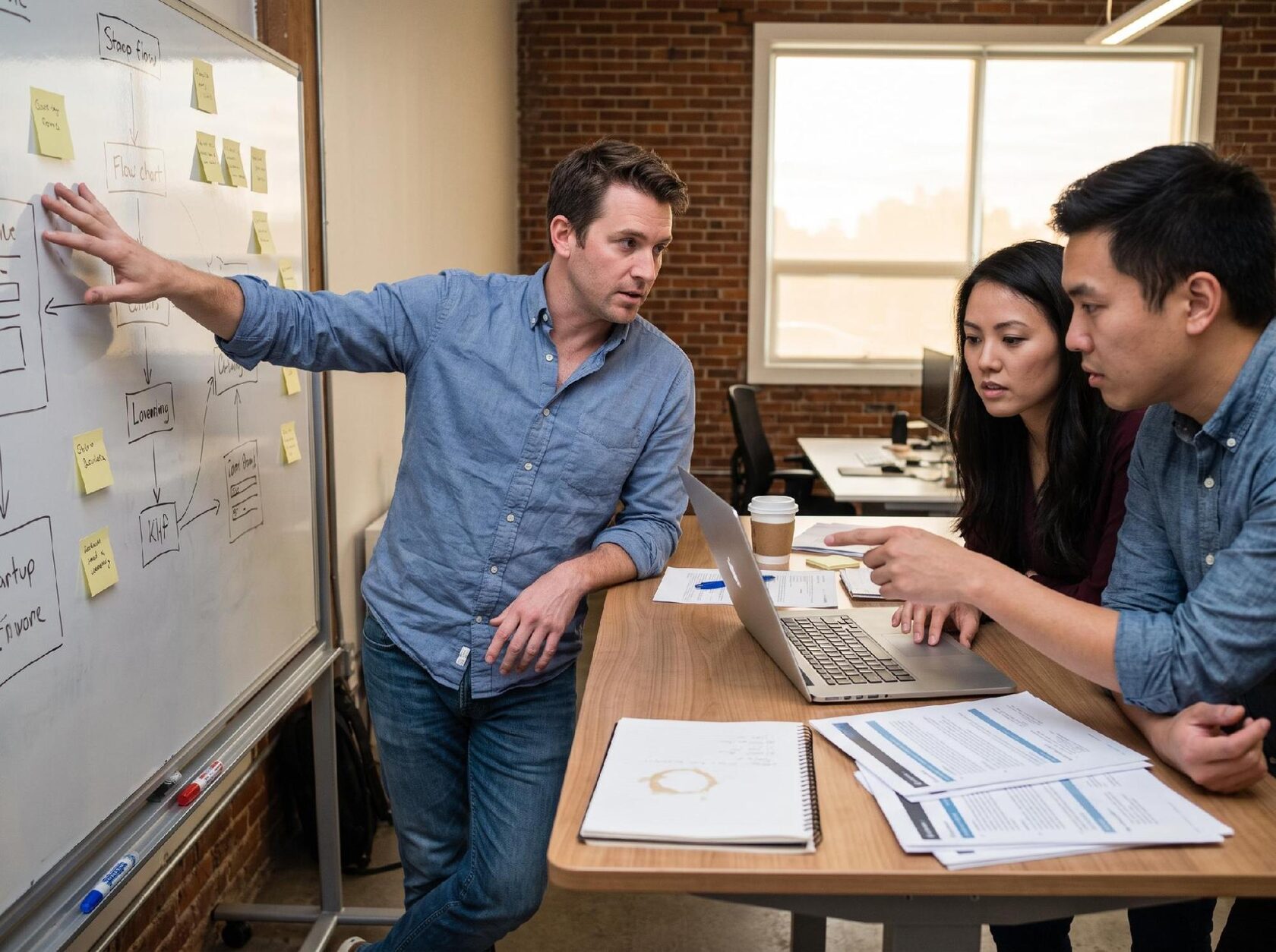 Founder reviewing operations data with a small team