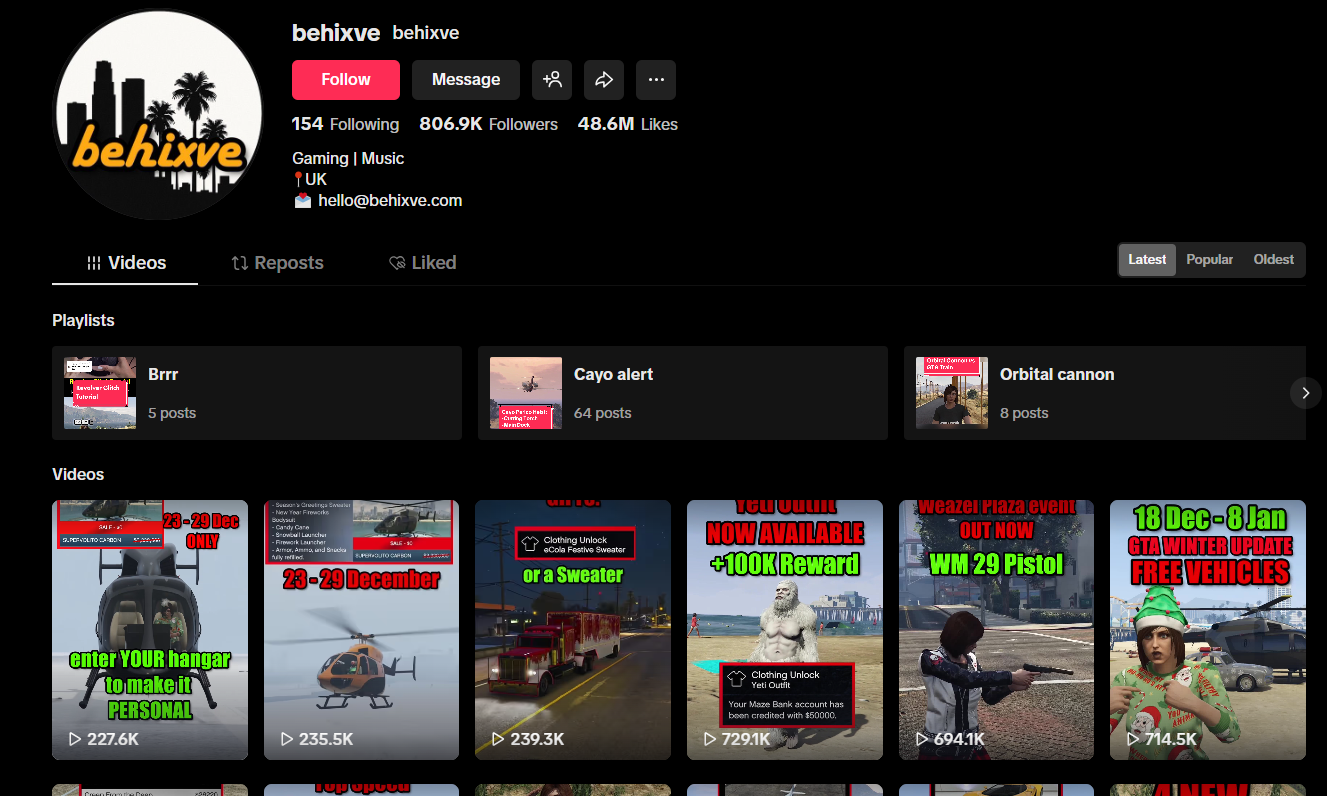 Behixve tiktok gaming influencer