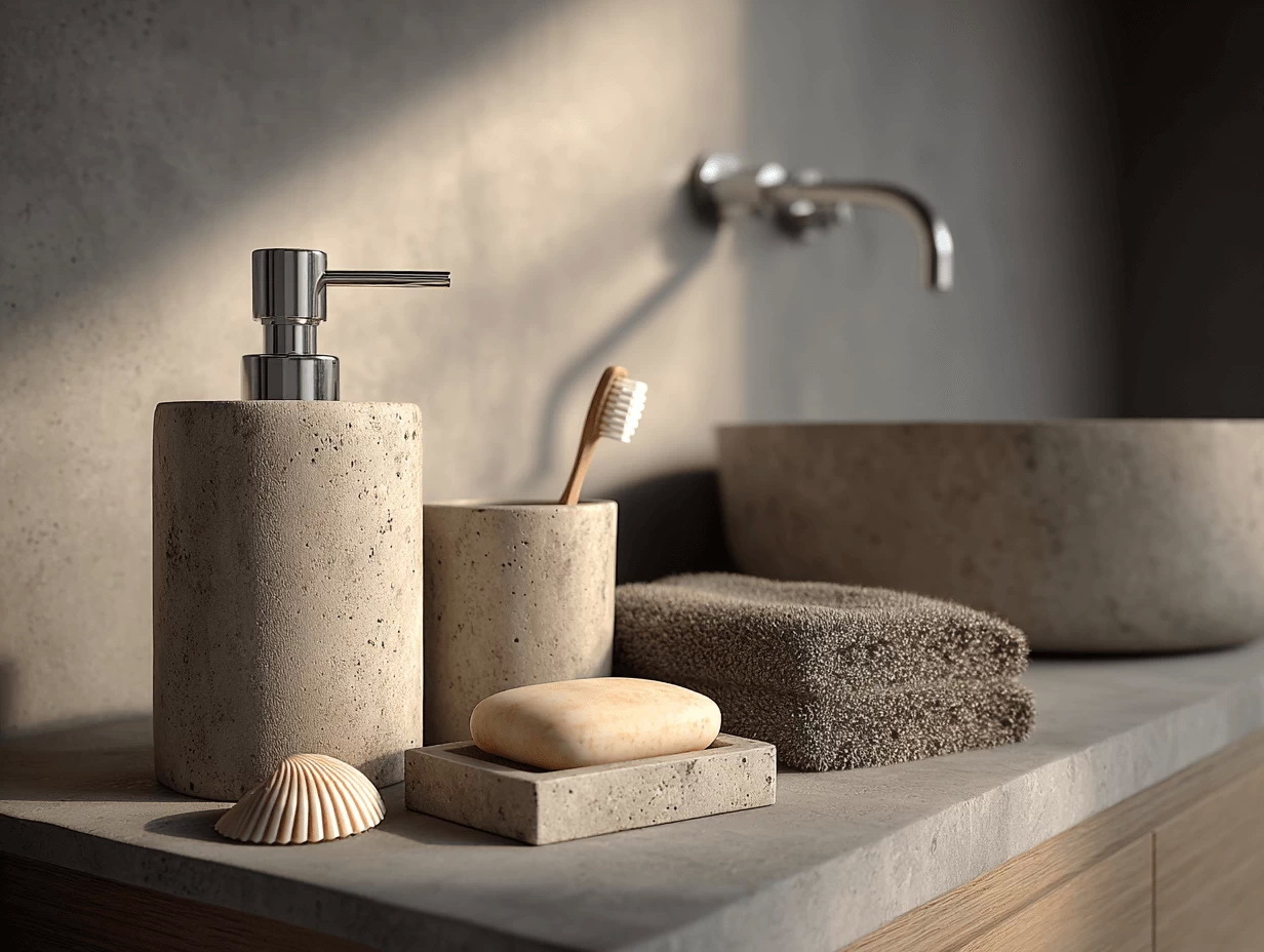 аксессуары для ванной комнаты из бетона