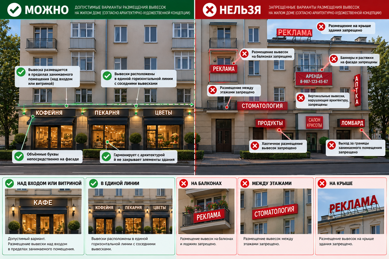 Как можно и нельзя размещать вывески в Уфе