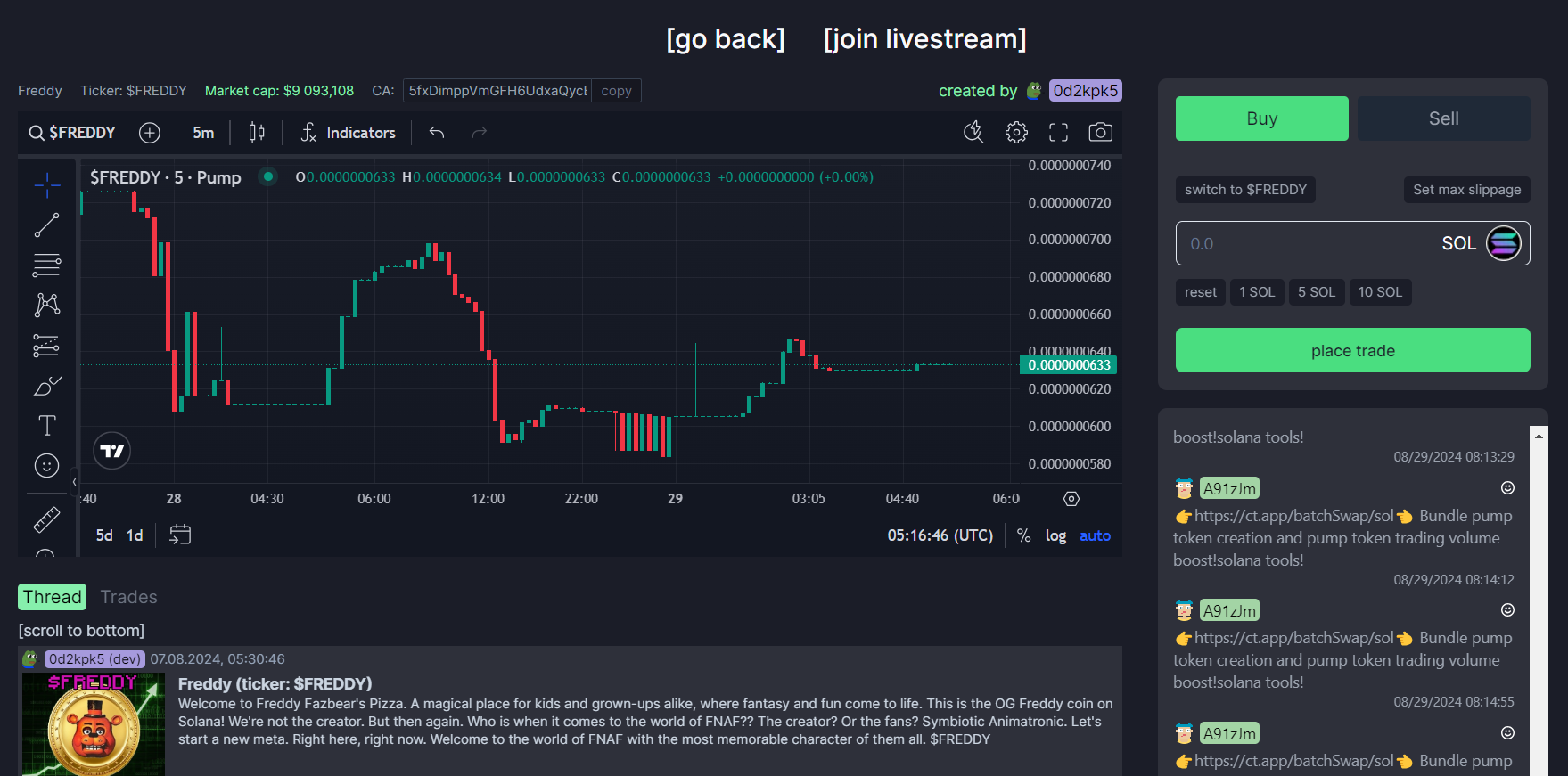 Pump.fun trading coin page