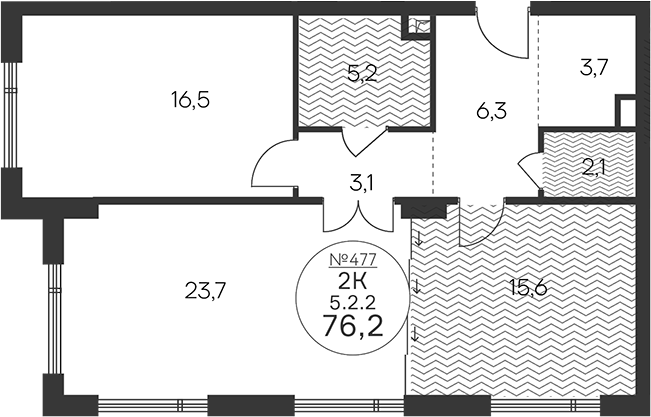 2-комн 73,2 м²