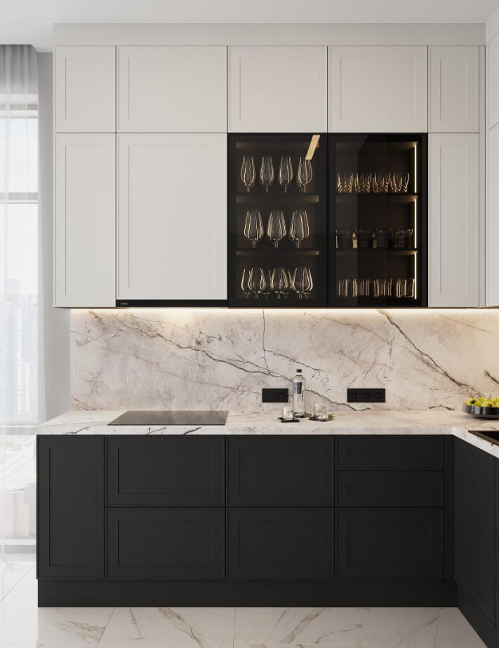 кухня мебель на заказ Обнинск черный низ, белый верх