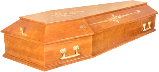 Гроб лакированный, цвет орех, &quot;Питер&quot; 6-гранный, с узором
