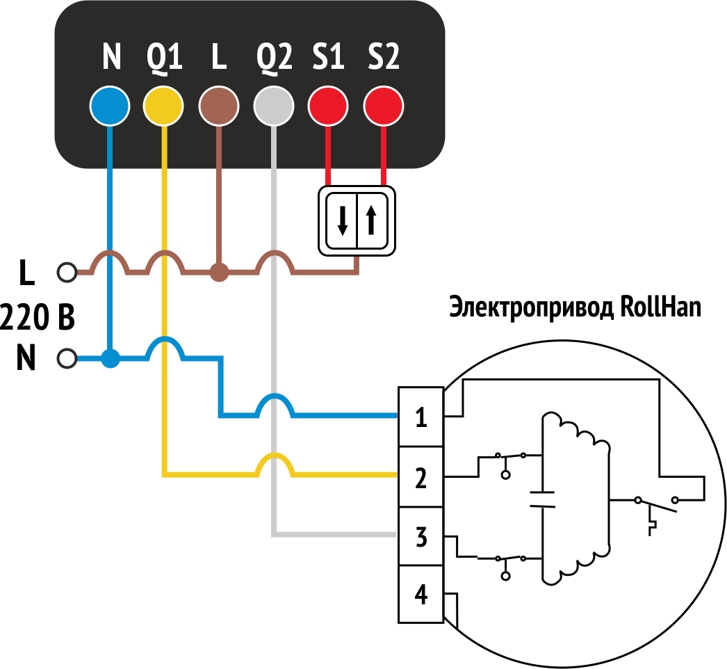Схема подключения рольставней с электроприводом к выключателю