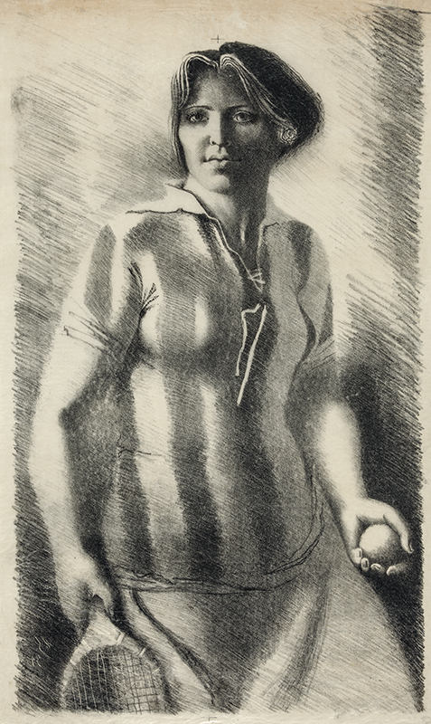 Девушка в футболке (теннисистка). Эскиз к литографии. 1930-е