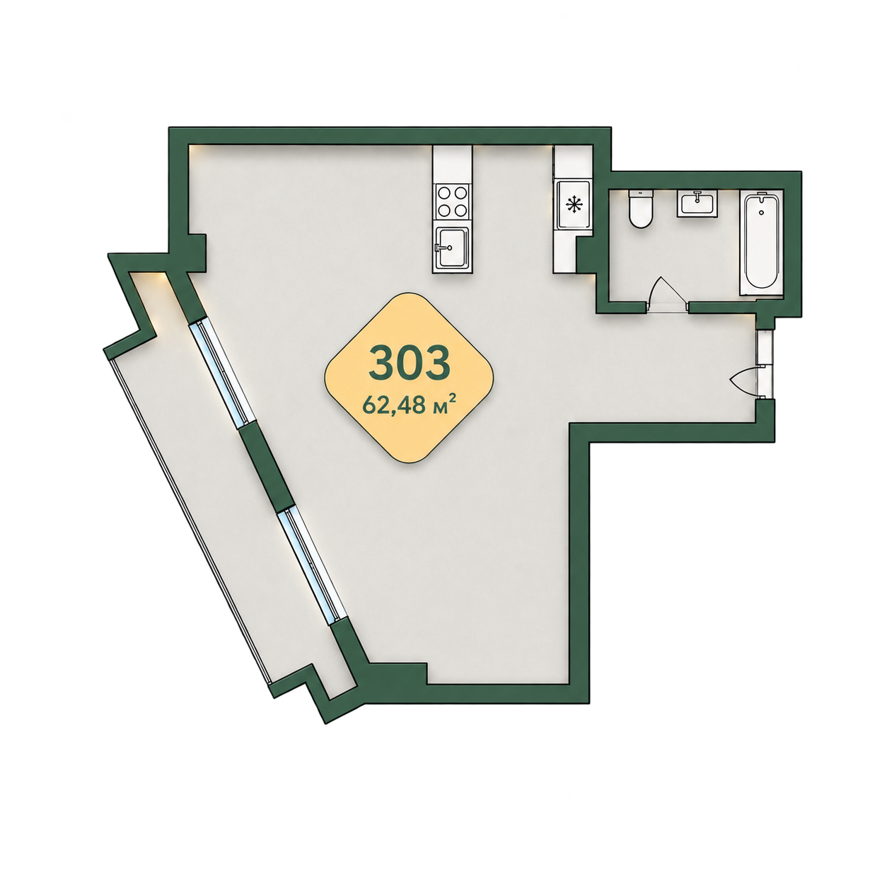 Планировка апартаментов 62,48 м² DARSAN Residence